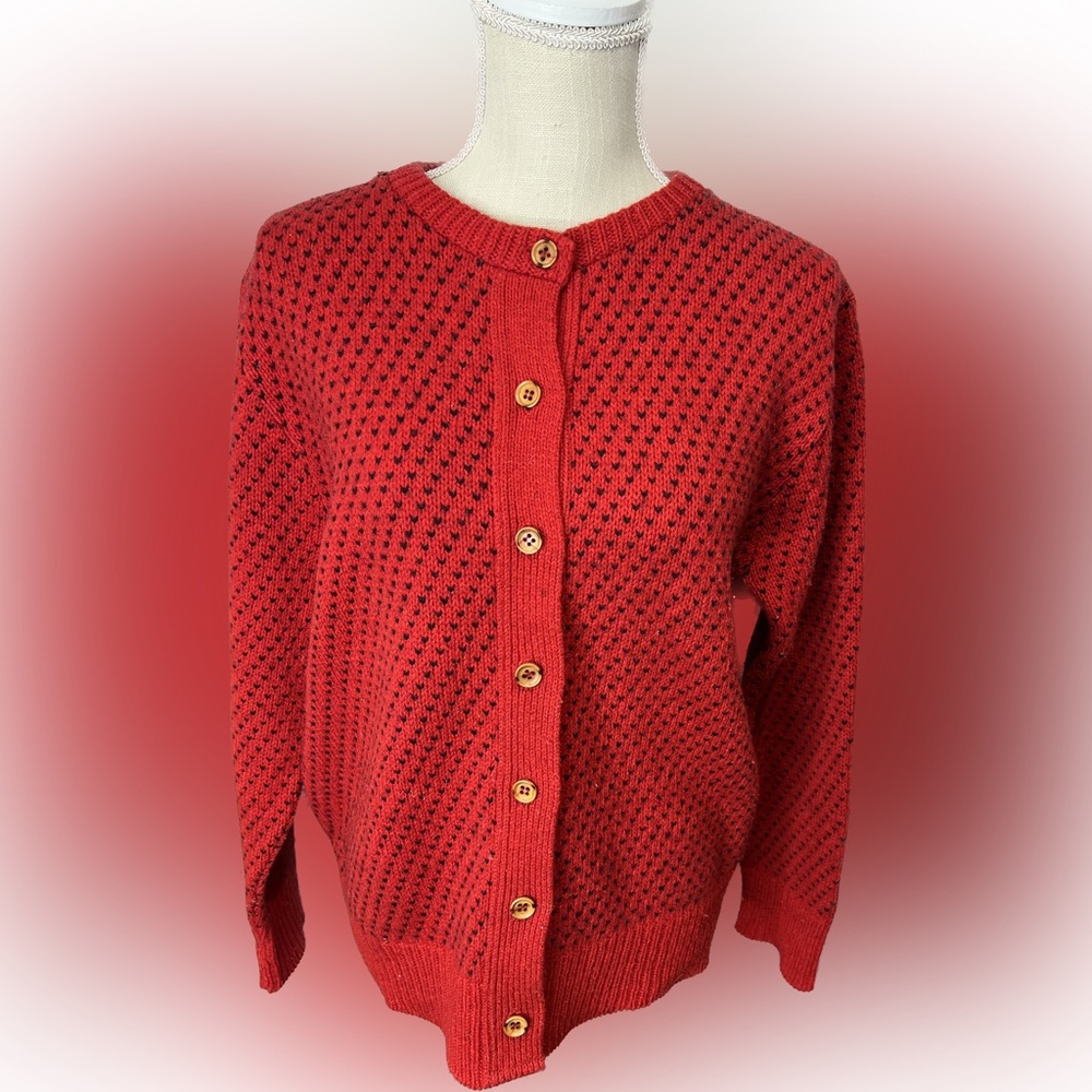 Lands' End Red Women's Cardigan Sweater vintage- XL